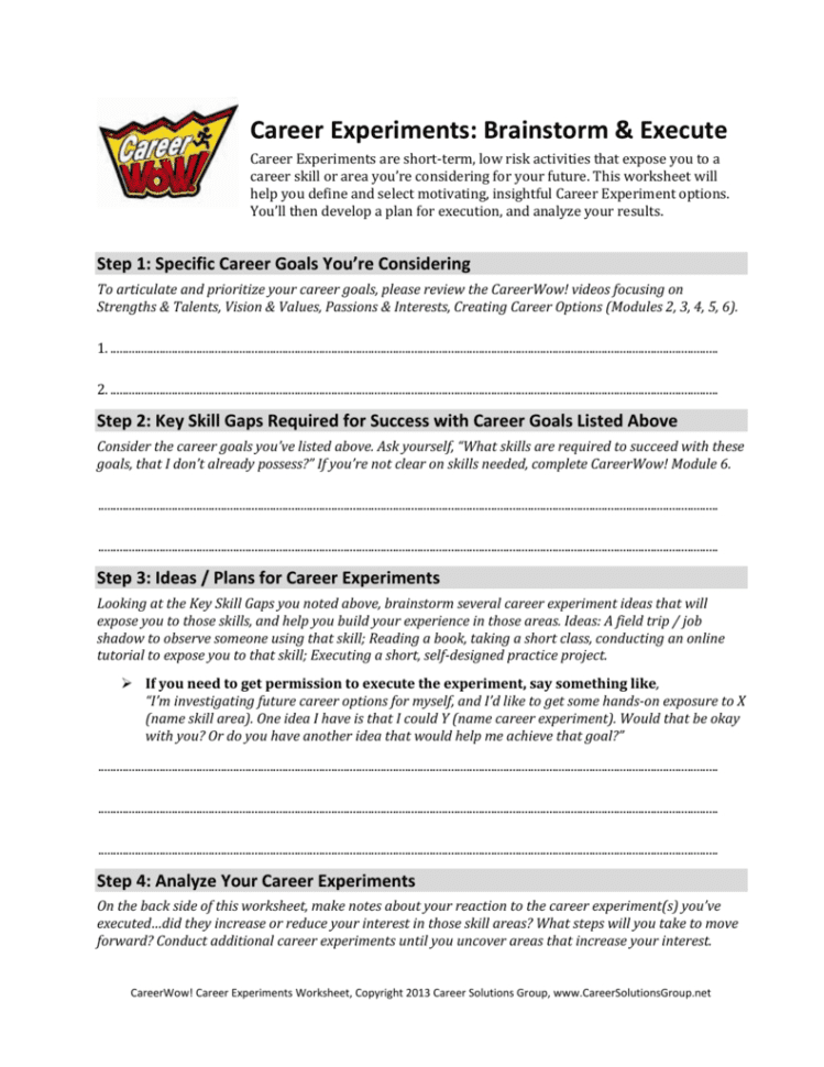 Module Worksheet  Career Solutions Group