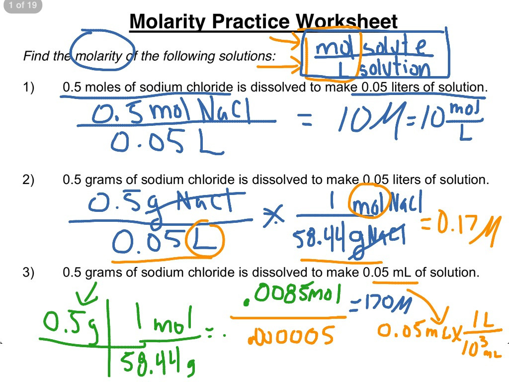 Molarity Practice Worksheet 13  Science Chemistry
