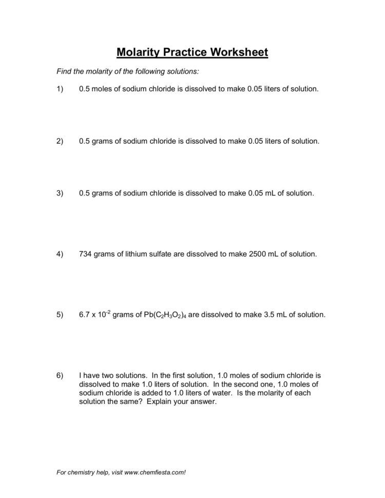 Molarity Practice Worksheet  Harrison High School Pages 1