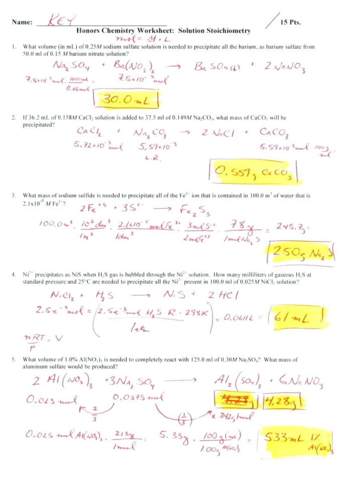 Mole Calculation Worksheet
