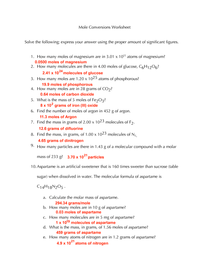 Mole Conversions Worksheet Answer Key Chem 1A Studocu — db-excel.com