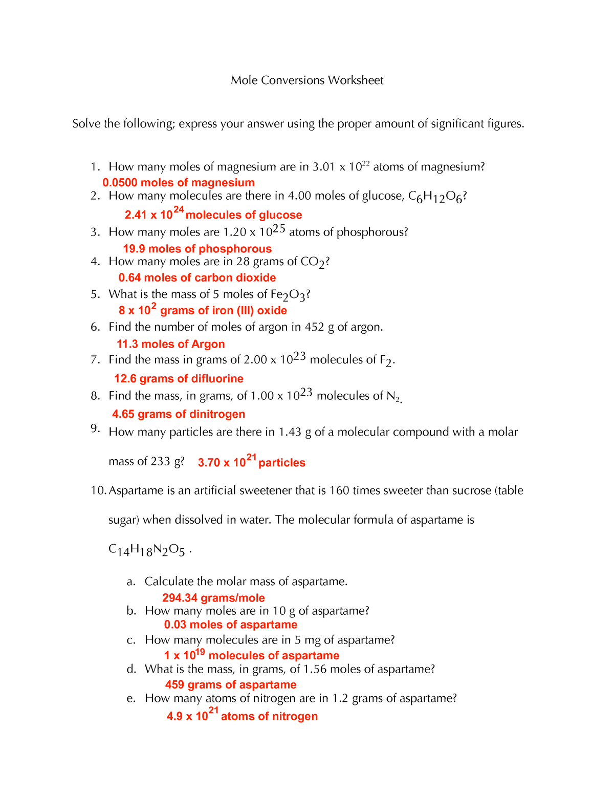  Mole Conversion Worksheet Answers Free Download Gambr co