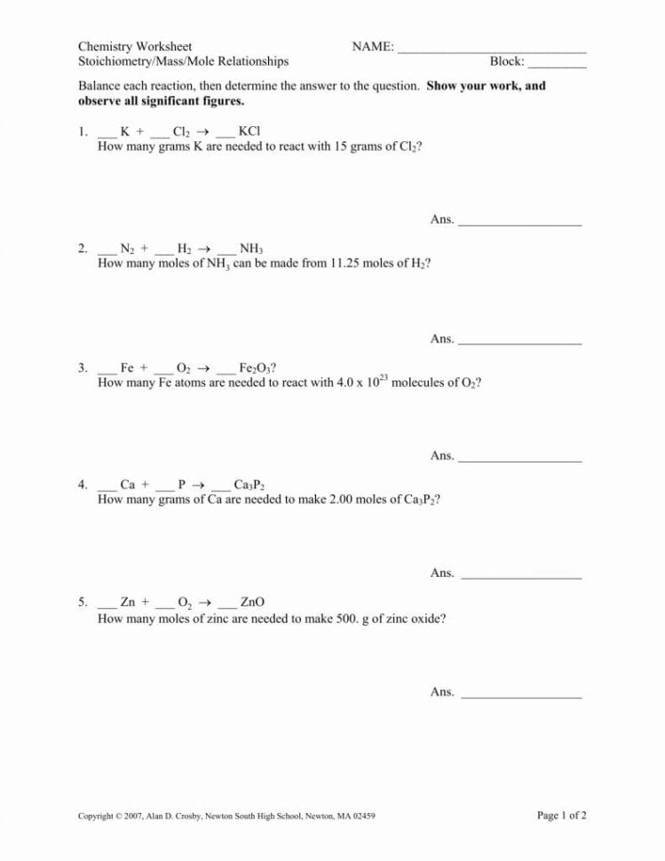 Mole Mass Problems Worksheet Worksheet Mole Mass Problems