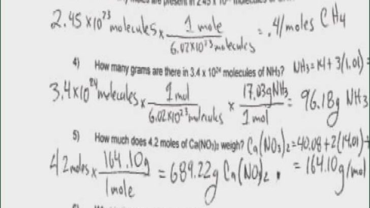 Mole To Grams Grams To Moles Conversions Worksheet Answers