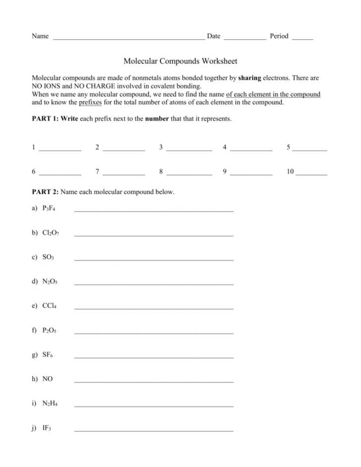 Molecular Compounds Worksheet Answers — db-excel.com