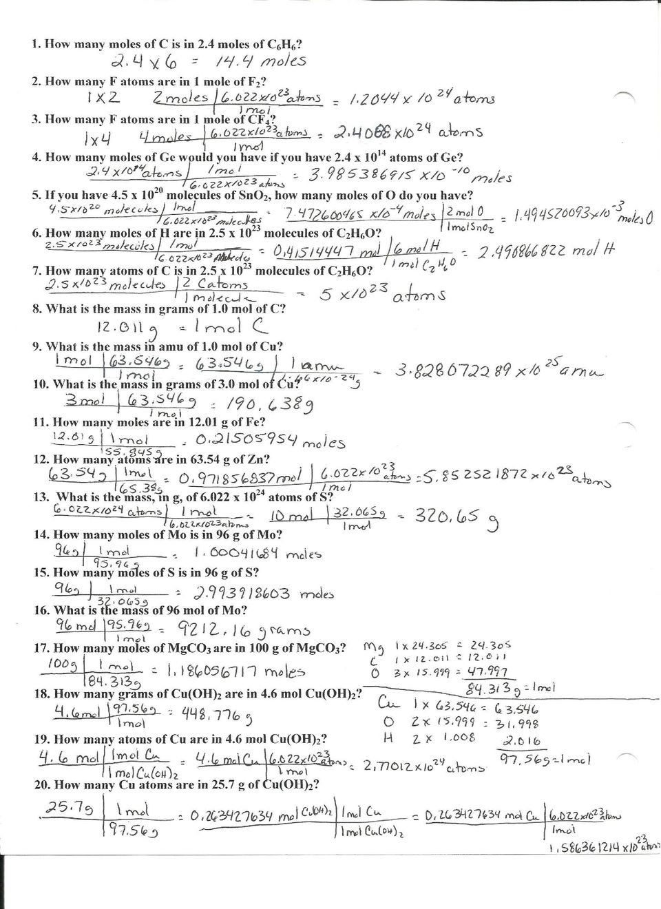 Moles Molecules And Grams Worksheet Answers Db excel