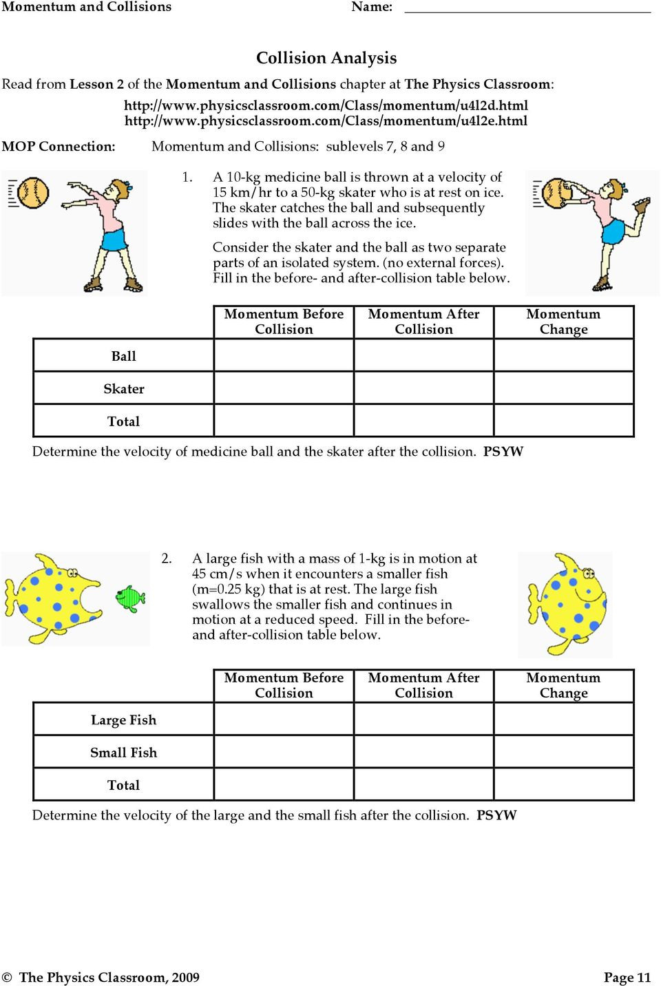 Momentum And Collisions Worksheet Answers Physics Classroom — db-excel.com
