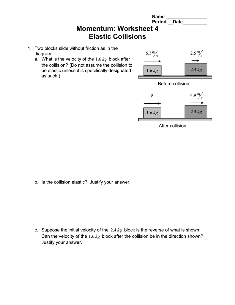 Momentum Worksheet 4 Elastic Collisions