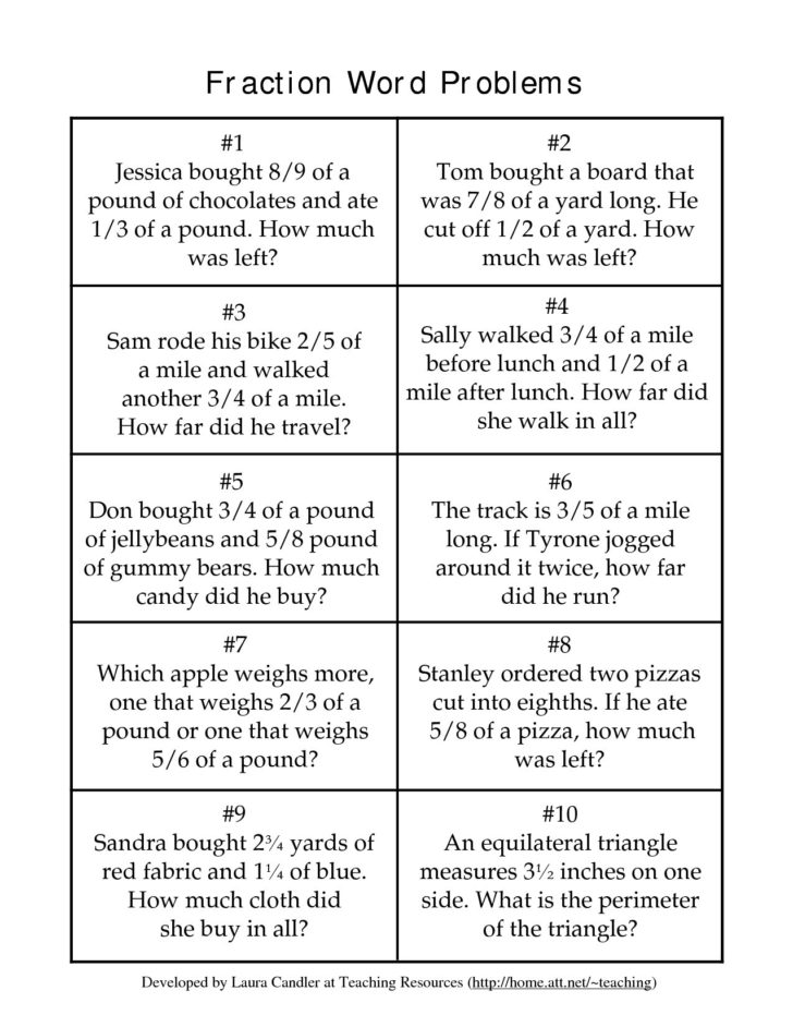 Fraction Word Problems 7Th Grade Worksheet