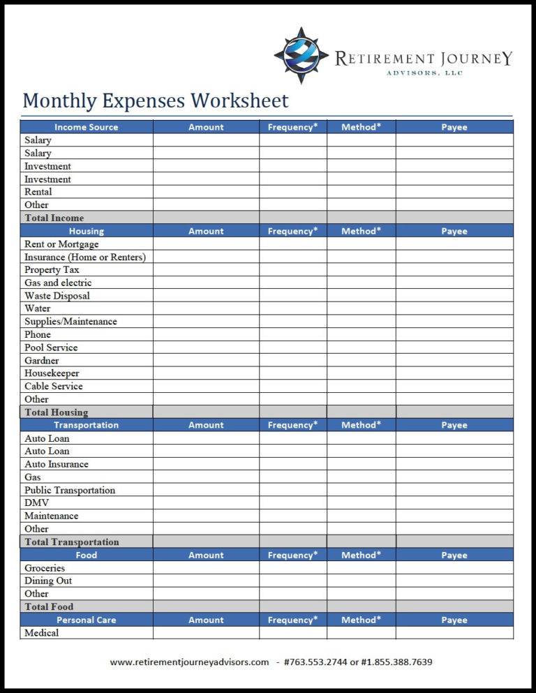 Retirement Expense Worksheet — db-excel.com