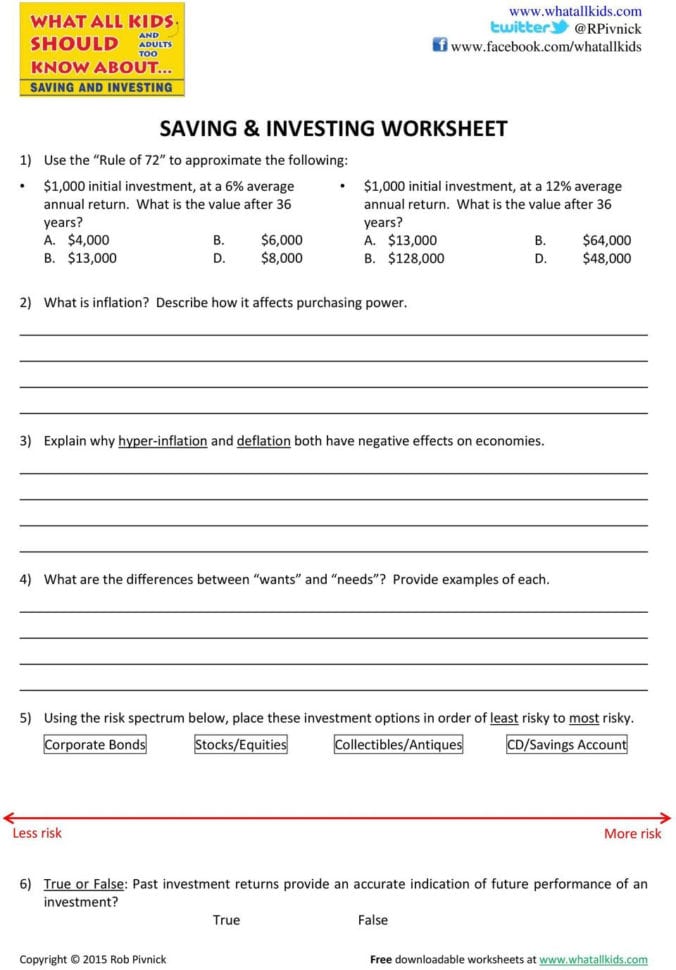 Money Banking Saving And Investing Worksheet Answers