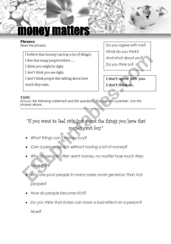 Money Matters  Agreeing And Disagreeing  Esl Worksheet