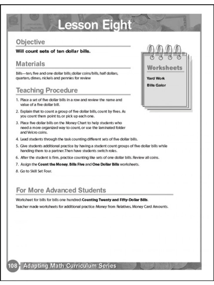Money Skills Adapting Math Curriculum