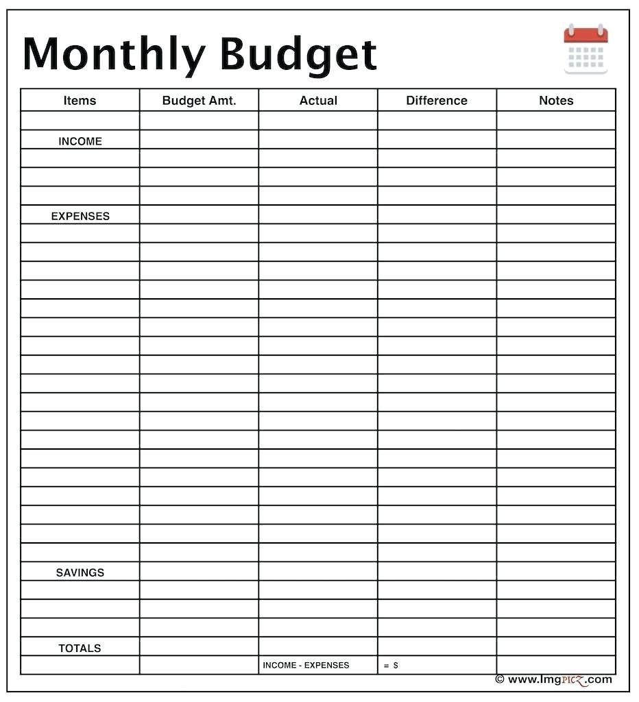 Monthly Budget Worksheet  Excel Expense Calendar