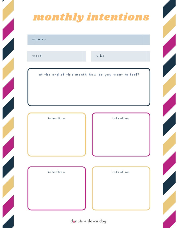 Monthly Intention Setting Worksheet — Donuts  Down Dog