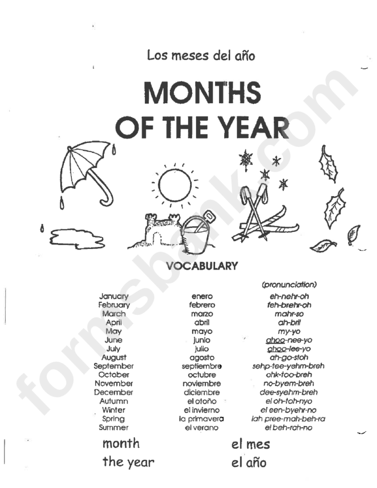 Months Of The Year  Days Of The Week Spanish Pronouns Chart