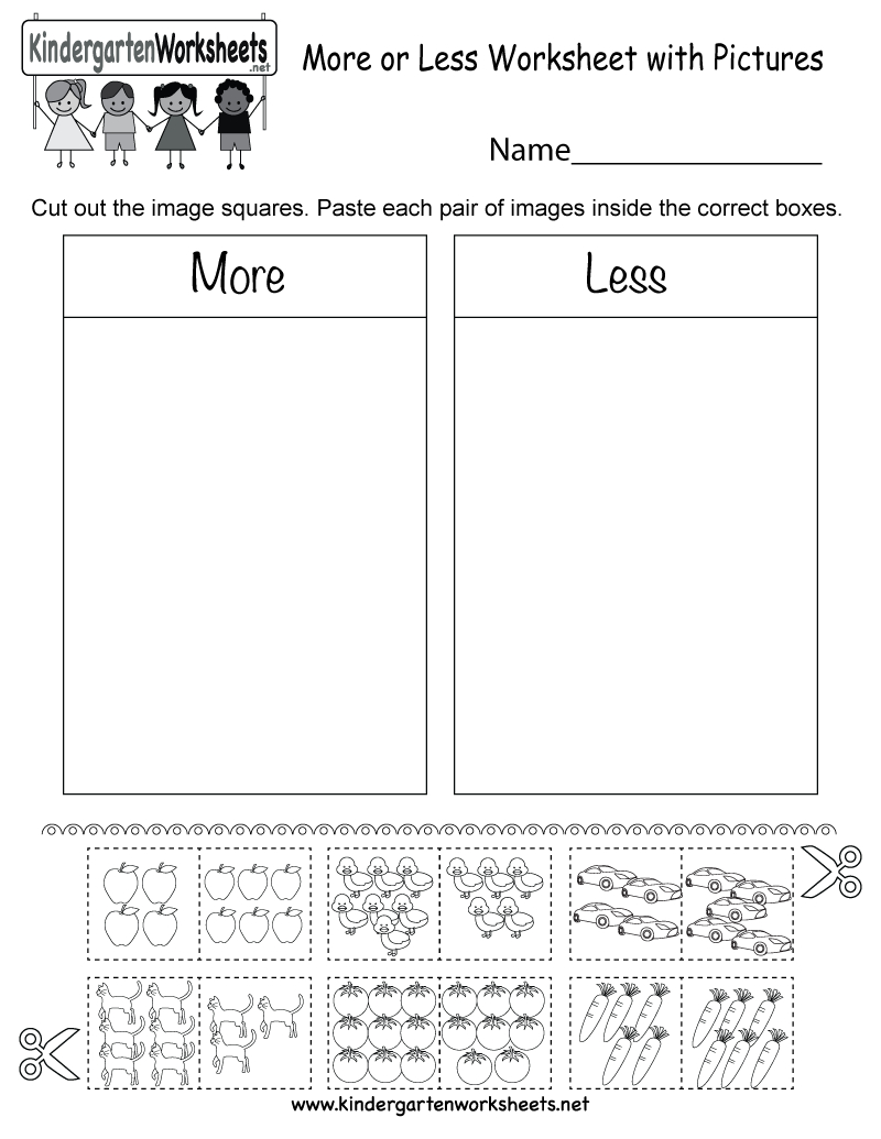 More Or Less Worksheet With Pictures  Free Kindergarten