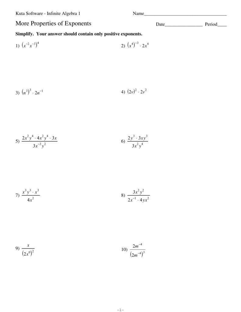 Properties Of Exponents Worksheet Db excel