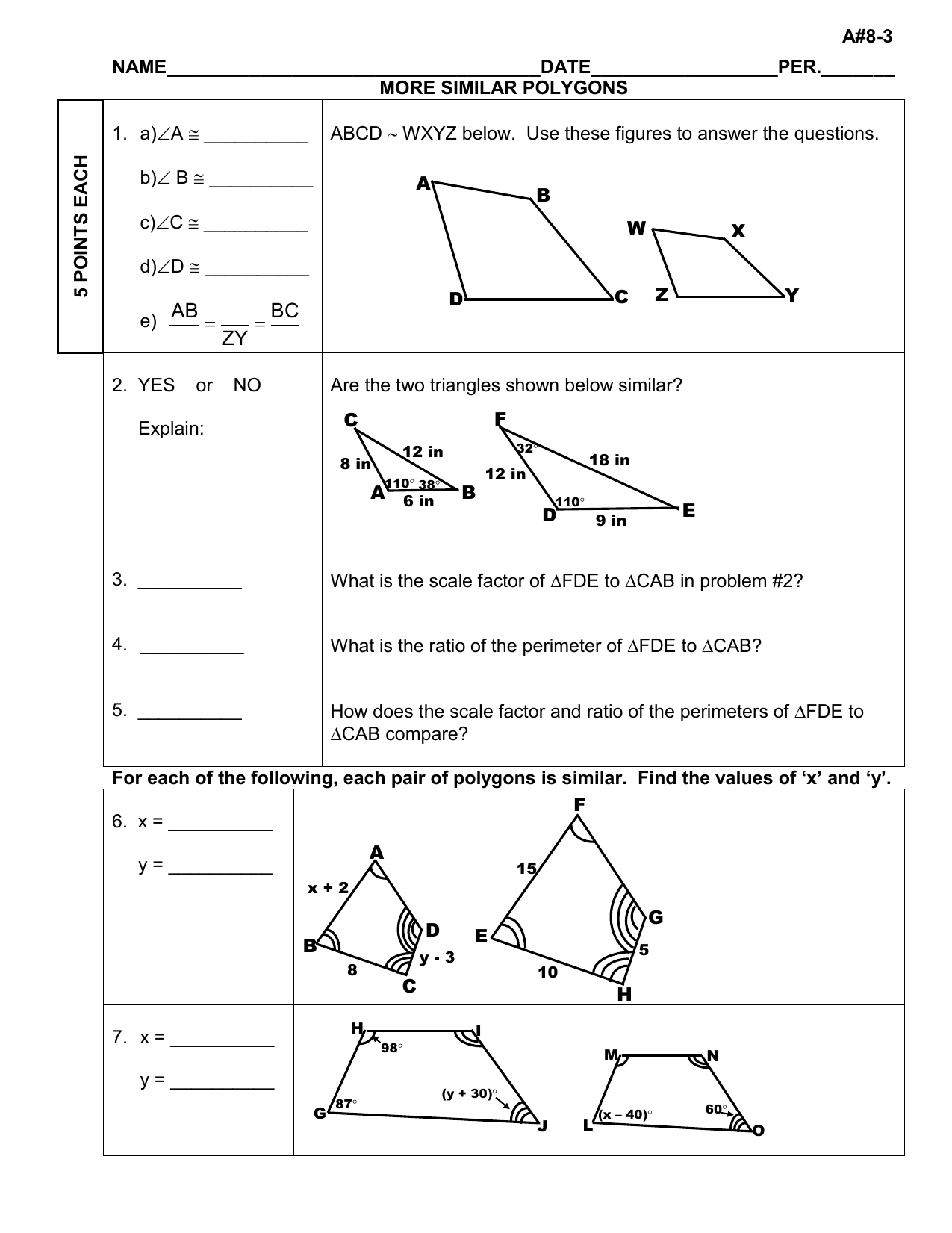 Similar Figures Practice Worksheet Answers