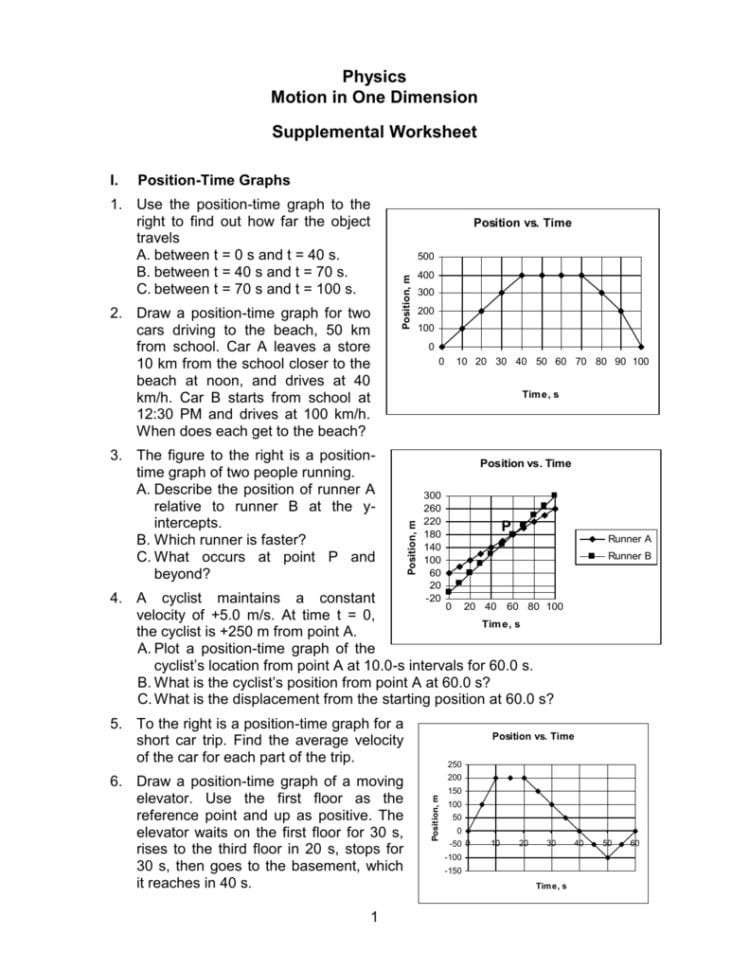 Motion In 1 D Worksheet