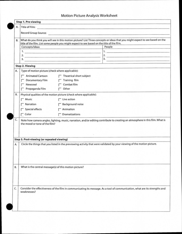 Motion Picture Analysis Worksheet  Teaching With Primary