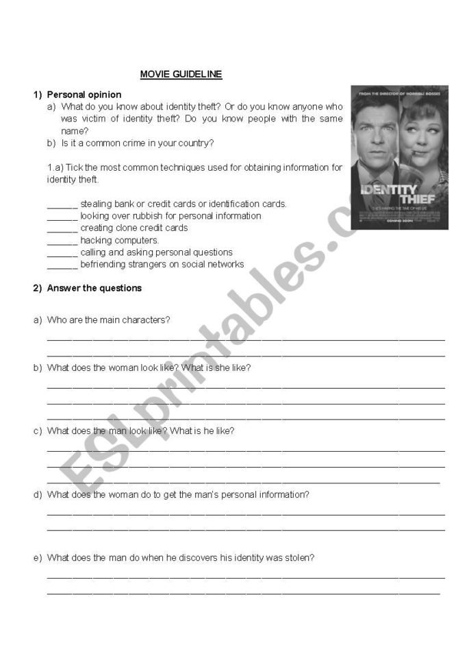 Movie Identity Thief  Esl Worksheetclaude 15