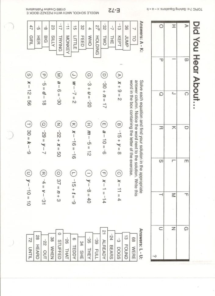Moving Words Math Did U Hear About Math Worksheet Answers