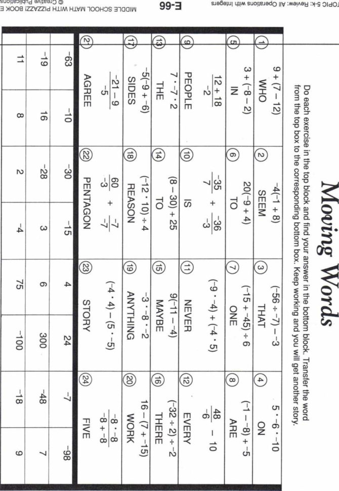Moving Words Math Did U Hear About Math Worksheet Answers