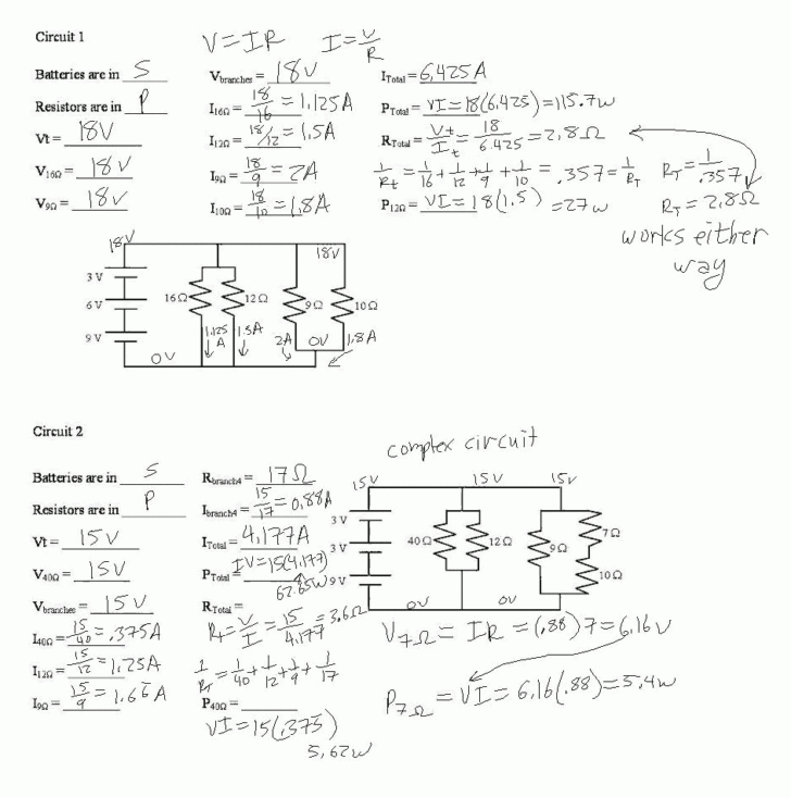 Electrical Circuit Worksheets