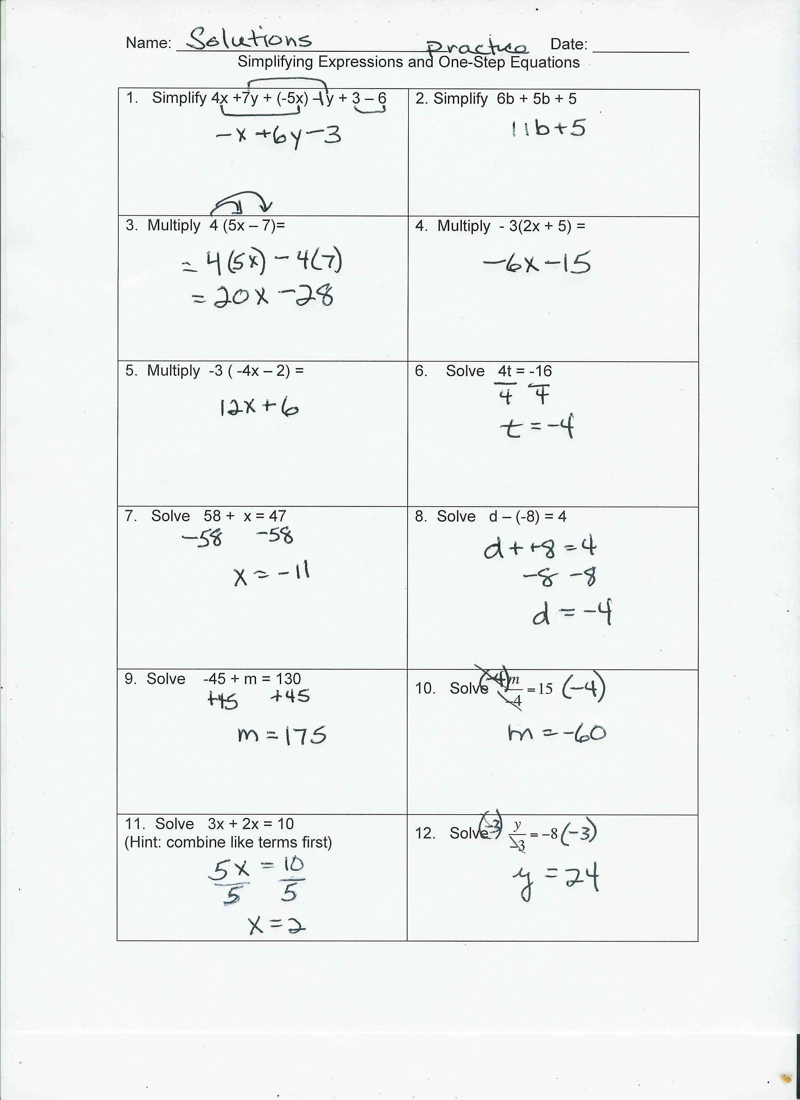 Multi Step Equation Worksheets