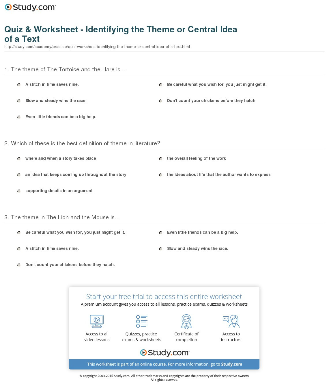 Main Idea Exercises Multiple Choice With Answer