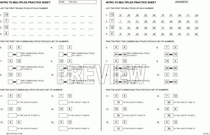 Greatest Common Factor Worksheet Answer Key