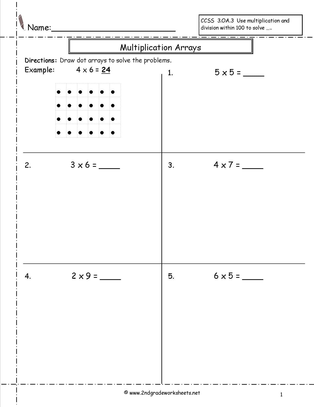 Multiplication Arrays Worksheets