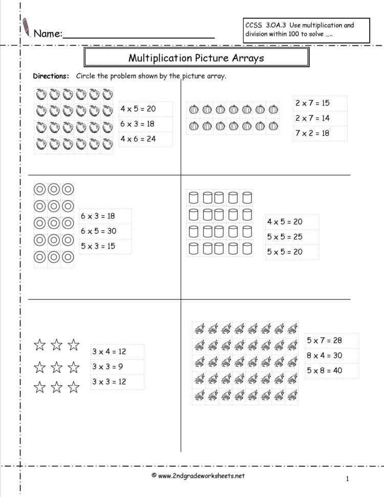Multiplication Arrays Worksheets