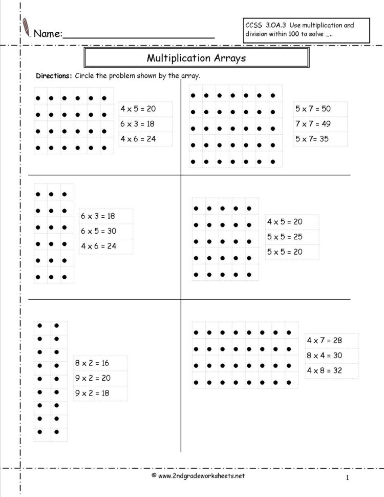 Multiplication Arrays Worksheets