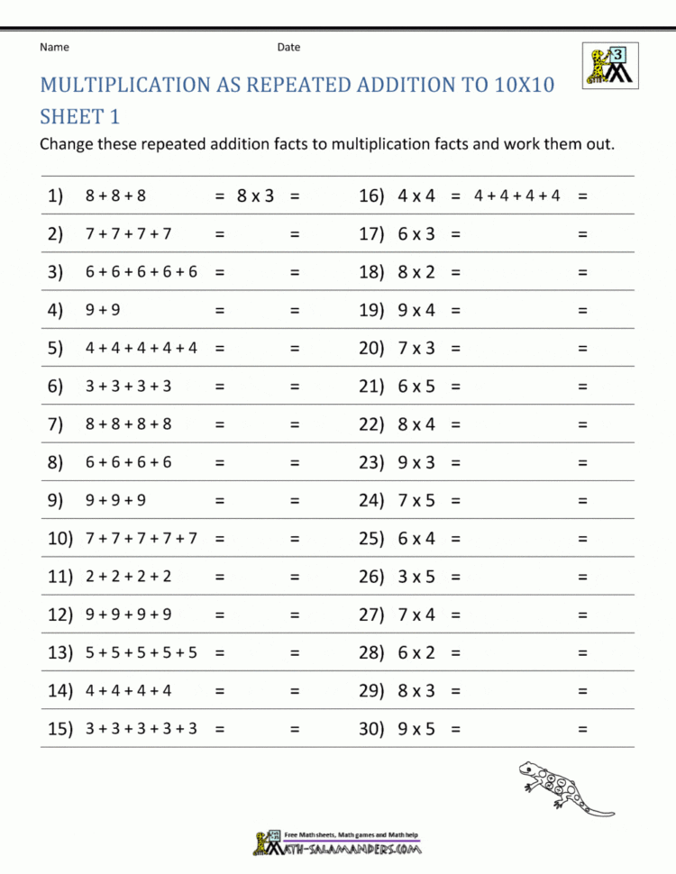 Multiplication Facts Worksheets  Understanding