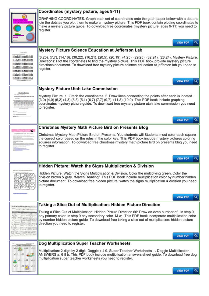 Multiplication Mystery Picture Worksheets  Nocread