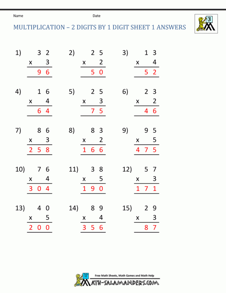 Multiplication Practice Worksheets Grade 3