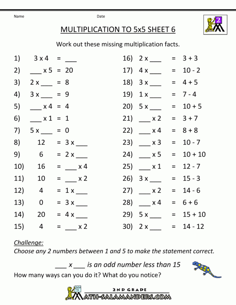 Multiplication Practice Worksheets To 5X5