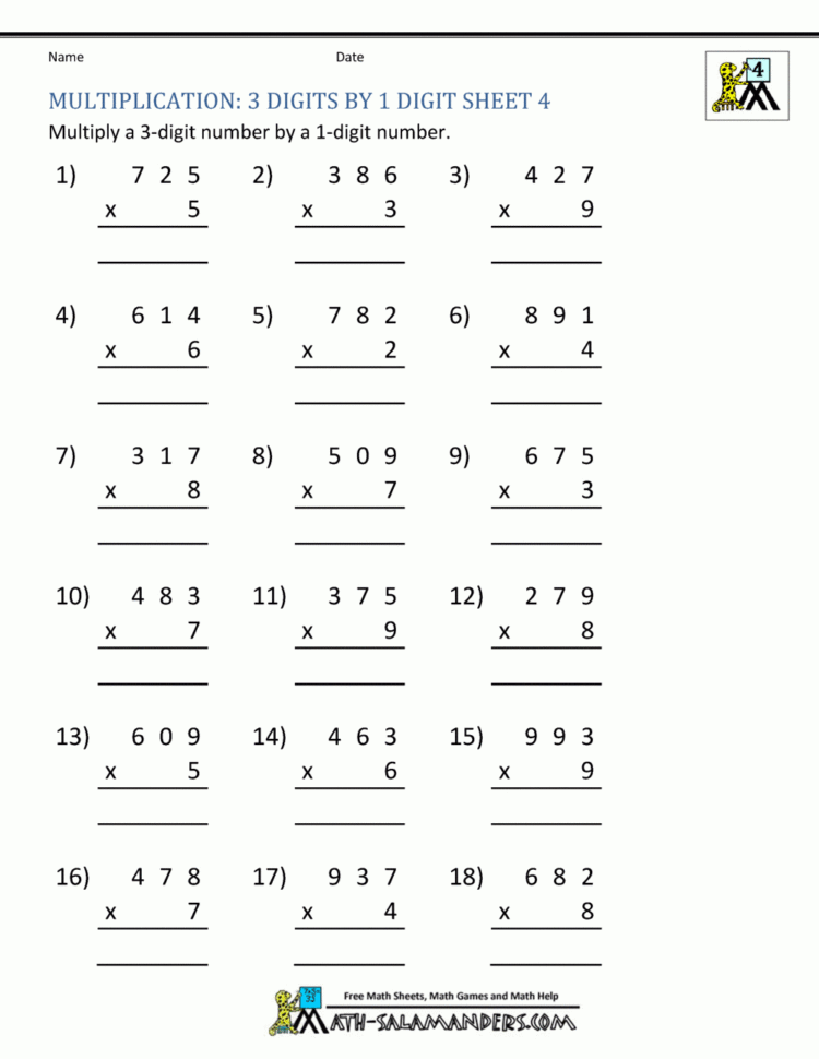 Multiplication Sheet 4Th Grade
