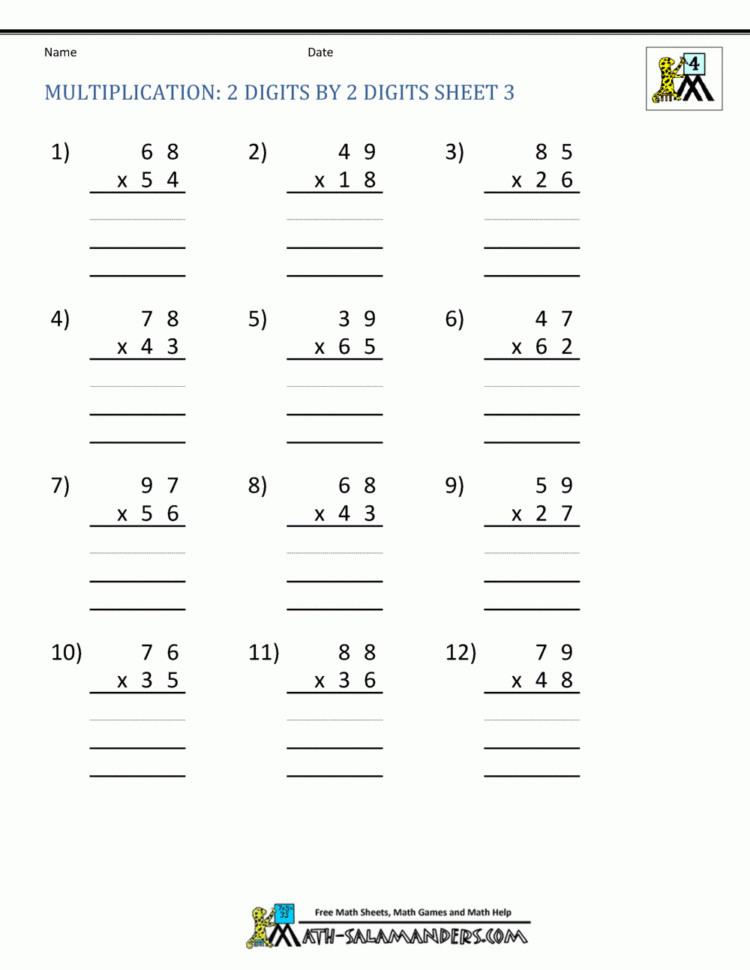Multiplication Sheets 4Th Grade