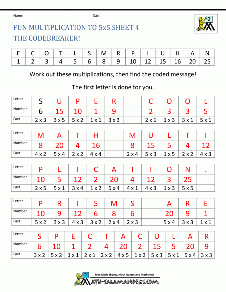 Multiplication To 5X5 Worksheets For 2Nd Grade
