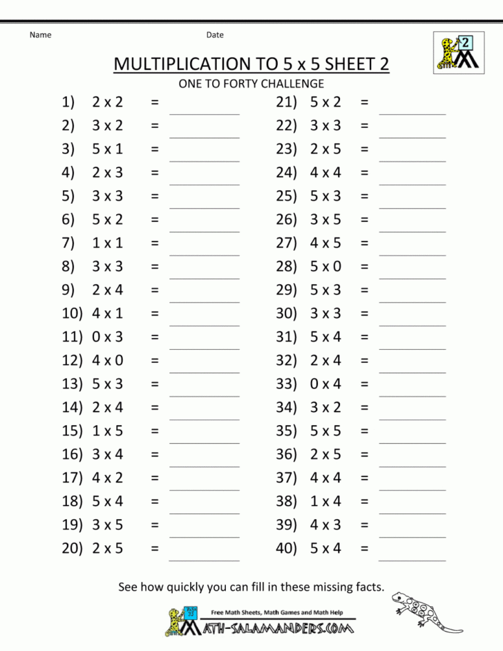 multiplication to 5x5 worksheets for 2nd grade db excelcom