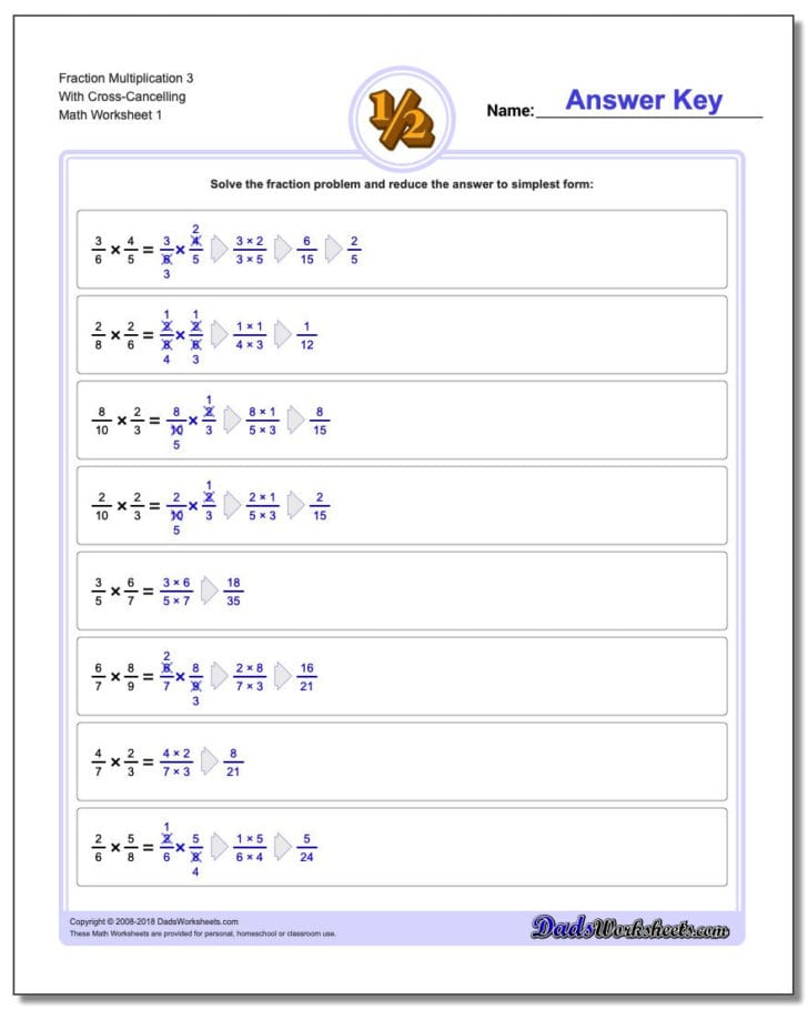 Multiplying Fractions With Cross Canceling Worksheet — db-excel.com