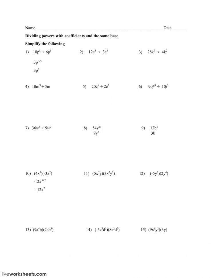 Multiply Divide Monomials  Interactive Worksheet