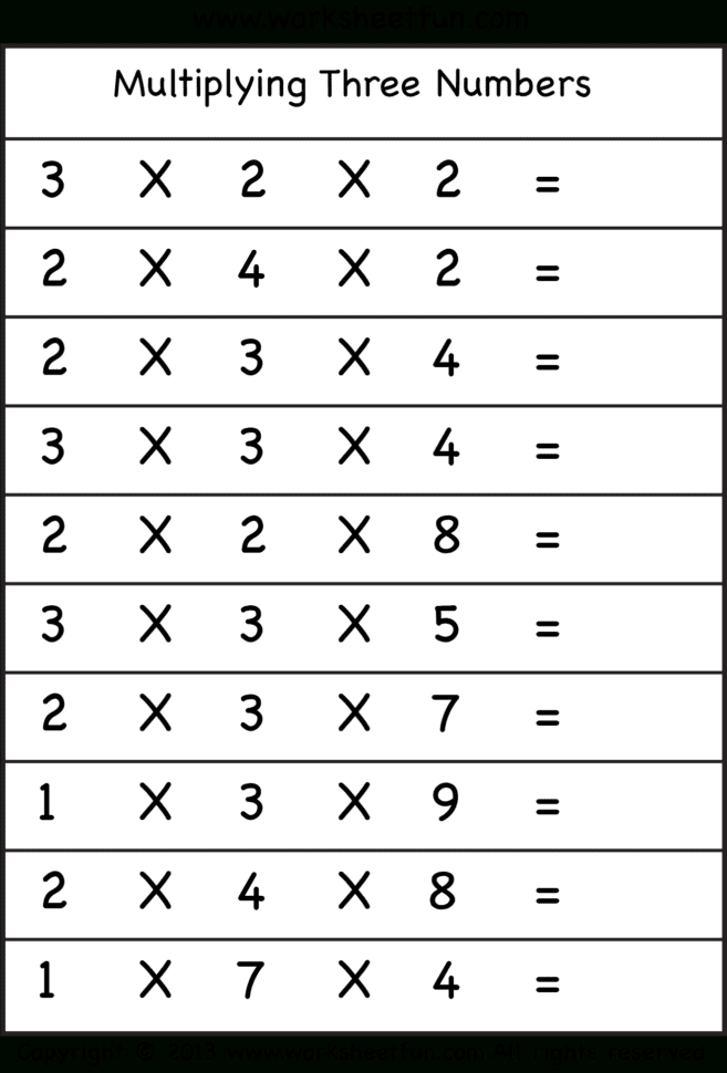 Multiplying 3 Numbers – Three Worksheets  Free Printable