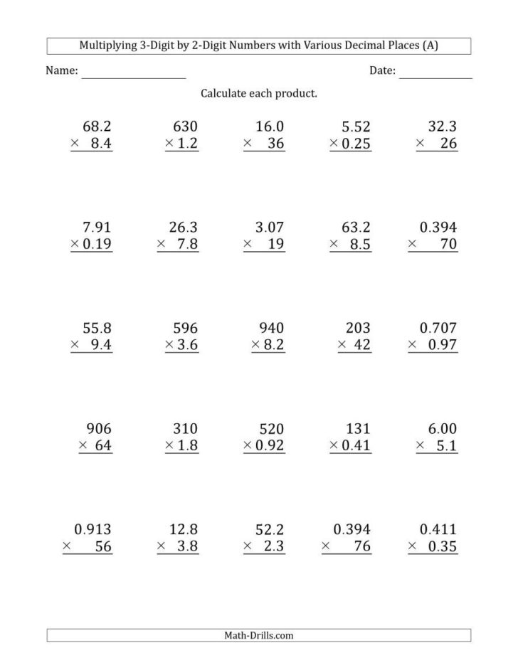 Multiplying Decimals Worksheet — db-excel.com