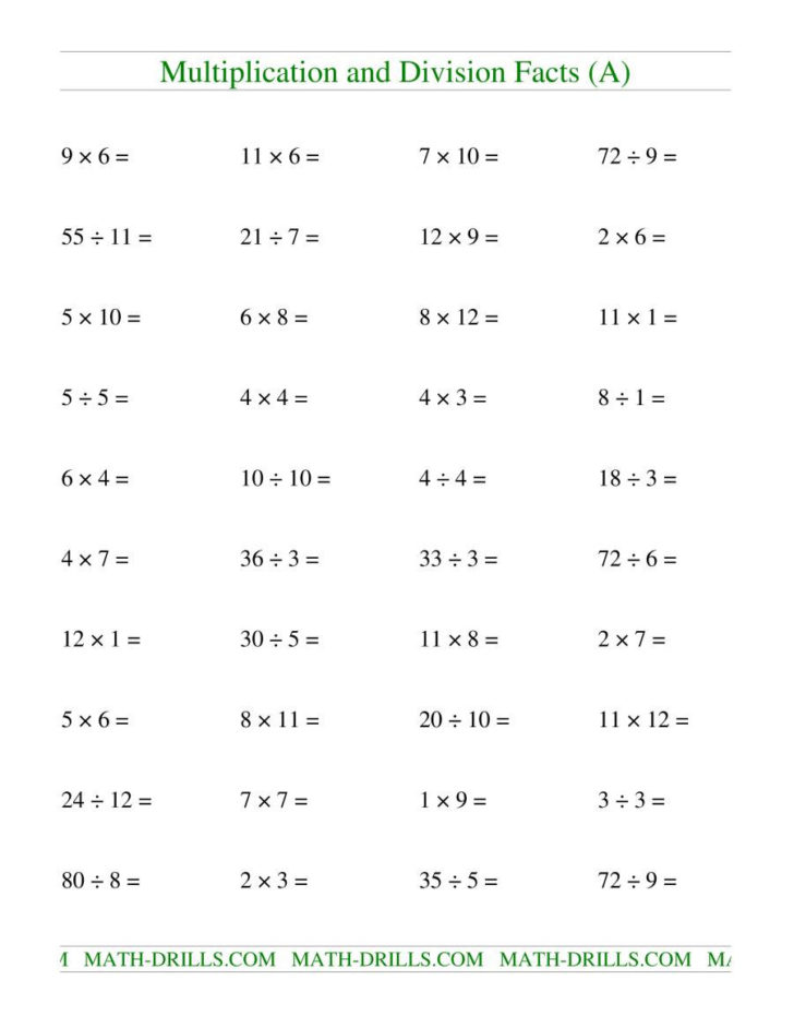 Math Facts Practice Worksheets Multiplication