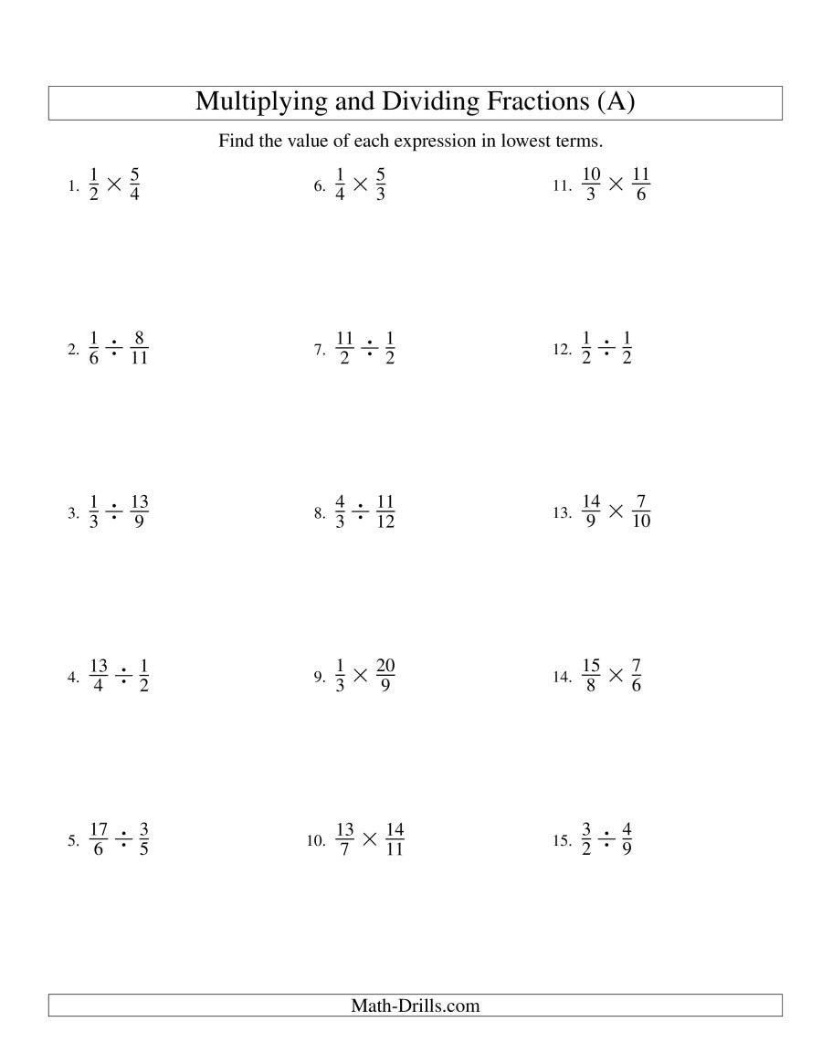 Multiplying And Dividing Fractions A