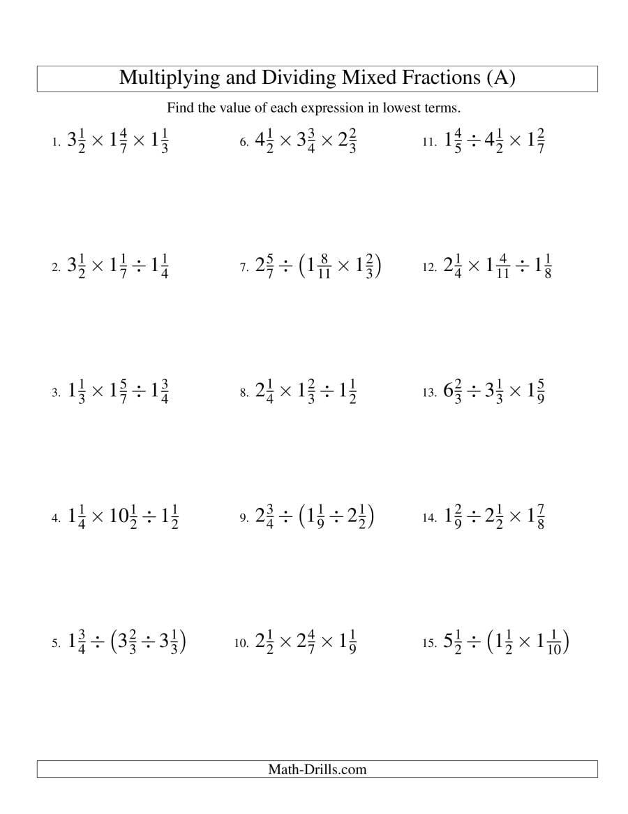 Multiplying And Dividing Mixed Fractions With Three Terms A